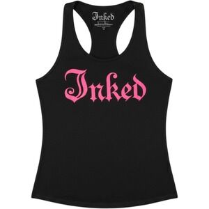 Inked Shop Tank Top Womens 2XL Black Pink Logo Racerback Sleeveless Cotton